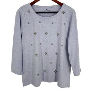 Talbots Sz Large Blue Christmas Snowflake Beaded Blouse Shirt Top Wearable Art